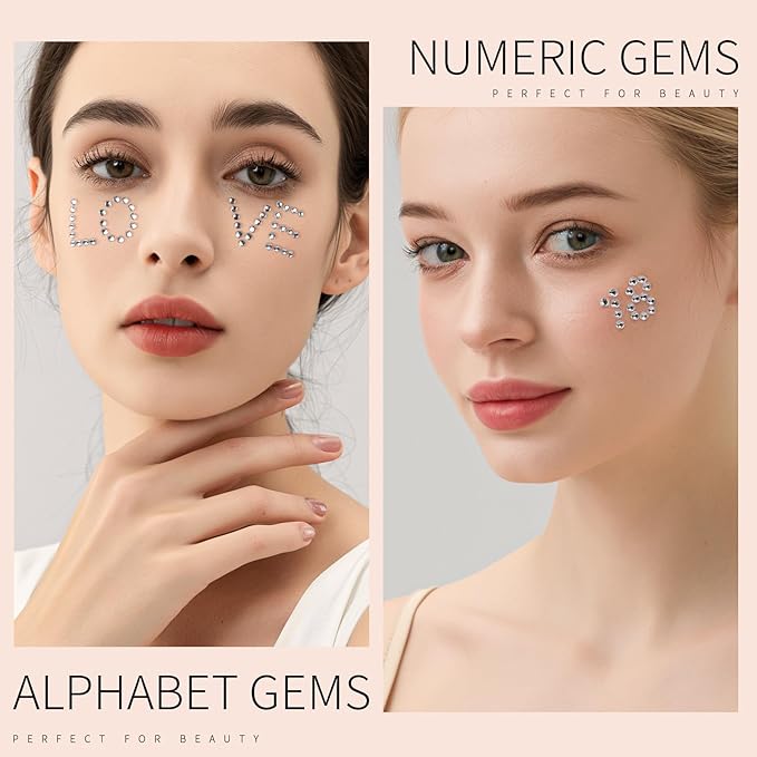 Teenitor Face Gems, 4 Sheets Self Adhesive Rhinstone Stickers, Makeup Face Rhinestones Kit, Stick On Gems for Face, Body, Hair