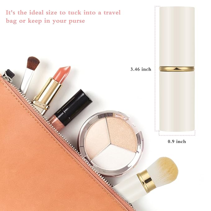 Falliny Retractable Makeup Brush, Travel Powder Brush Face Blush Brush, Portable Kabuki Makeup Brush with Cover for Blush, Sunscreen,Bronzer, Buffing, Flawless Powder Cosmetics