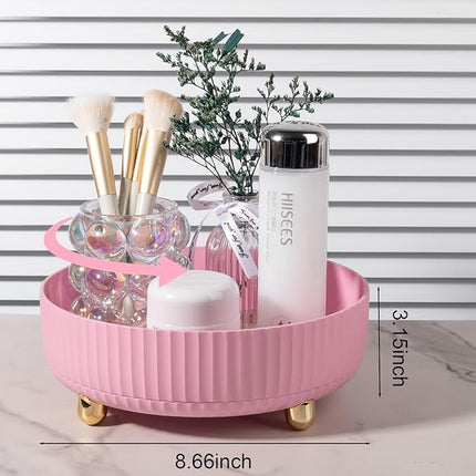 Anyoifax Makeup Perfume Organizer Tray 360 Degree Rotating Lazy Susan Skincare Lotion Organizer Spinning Cosmetics Storage for Dresser, Vanity, Bathroom Countertop, Small Pink