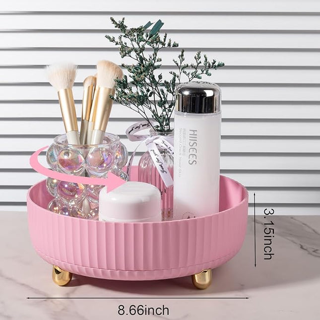 Anyoifax Makeup Perfume Organizer Tray 360 Degree Rotating Lazy Susan Skincare Lotion Organizer Spinning Cosmetics Storage for Dresser, Vanity, Bathroom Countertop, Small Pink
