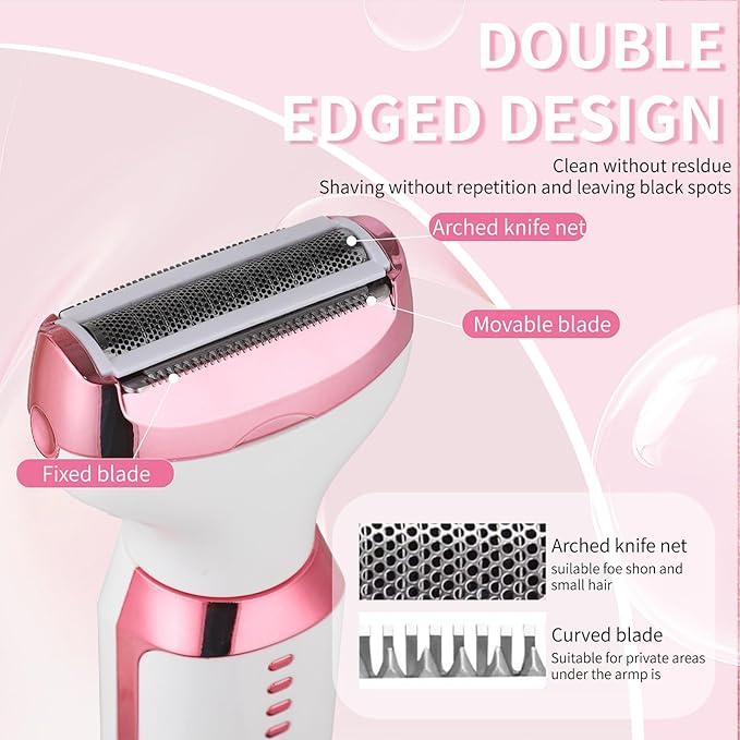 Electric Razors LED Display for Women Men, 2025 Wet/Dry Lady Shaver,4 in 1 Cordless Hair Remover with IPX7 Waterproof,Smooth & Silky Portable Bikini Electric Grooming Set Pink