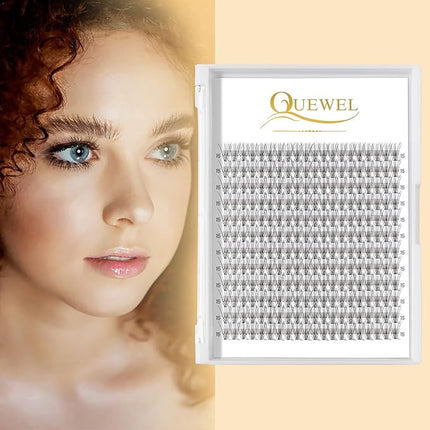 QUEWEL Cluster Lashes 240Pcs Individual Lashes 10D 0.10C Curl 15mm Knot-Free Lash Extensions Clusters Lashes Soft&Natural False Eyelashes Individual DIY Eyelash Extension at Home(10D 0.10C 15)
