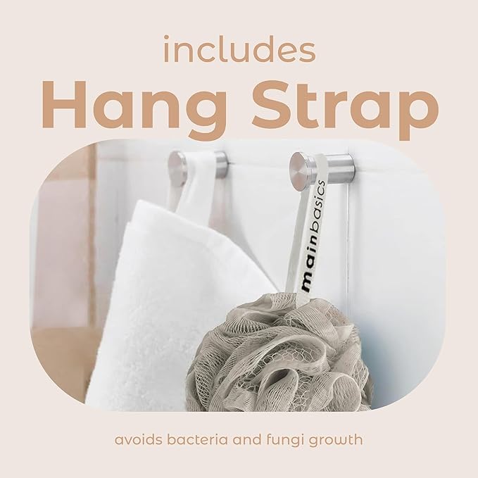 MainBasics Bath Shower Loofah Sponge Pouf Body Scrubber Exfoliator Body Wash Sponge (Set of 3, Totally Taupe)