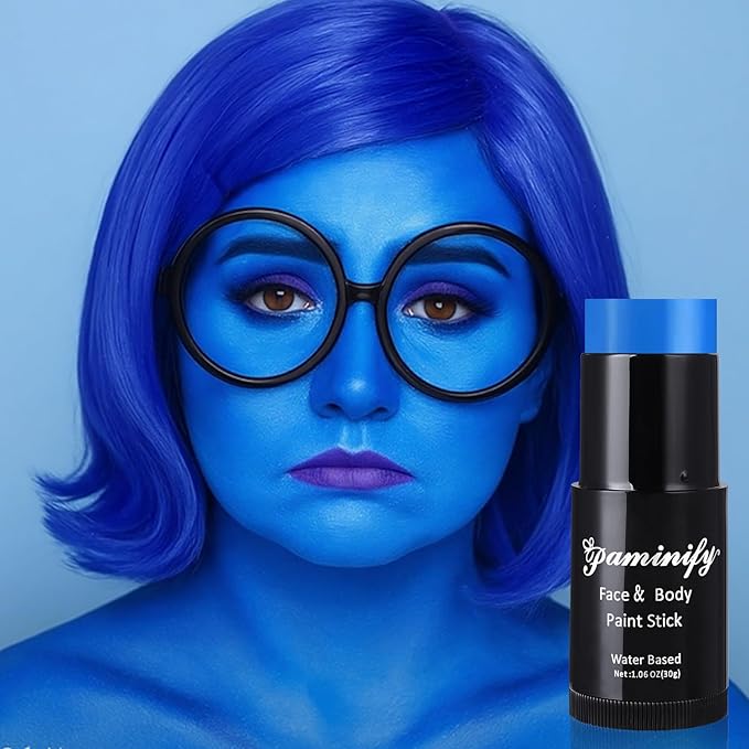 Blue Face Paint Stick,Water-Based Blue Body Paint Stick,Washable Full-Coverage Halloween Face Painting for Avatar Sally Corpse Bride Costume,Professional SFX Makeup for Cosplay,1.06 OZ