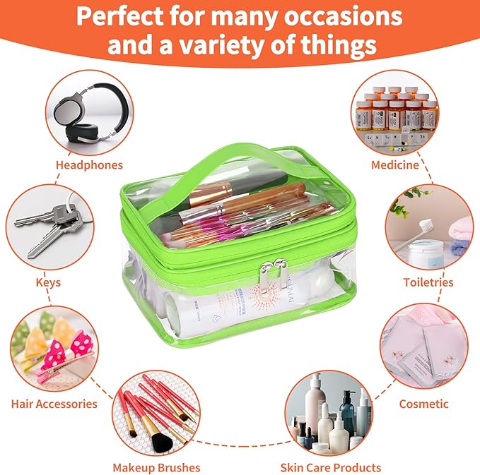 HAOGUAGUA Double Layer Clear Cosmetic Bag Makeup Bag, Waterproof Travel Toiletry Bag, Transparent PVC Pouch Organizer (Green)