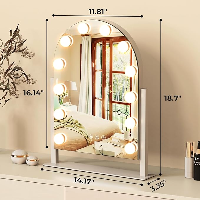 ZL ZELing Vanity Mirror with Lights Makeup Mirror with Lights 12 Dimmable Bulbs Hollywood Lighted Makeup Mirror Detachable 5X Magnification 3 Color Lighting Modes