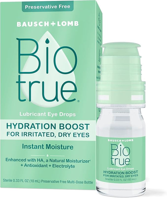 Biotrue Hydration Boost Eye Drops Multi-Dose for Irritated and Dry Eyes from Bausch + Lomb, Preservative Free, pH Balanced, Naturally Inspired 0.33 FL OZ (10 mL)