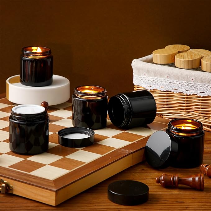 Norme 48 Pcs 4 oz Glass Jars with Lids Leakproof Round Airtight Empty Cosmetic Jars with Inner Liners Lid for Storing Lotions Powder Ointments Candle Making Tins (Black)