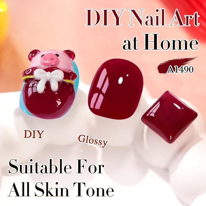Double Rhythm 0.5Oz Gel Polish Sheer Neutral Natural Light Milky Same Color Same Bottle 15ML Jelly UV Gel Polish Nail Art DIY at Home (Burgundy Red-A1490)