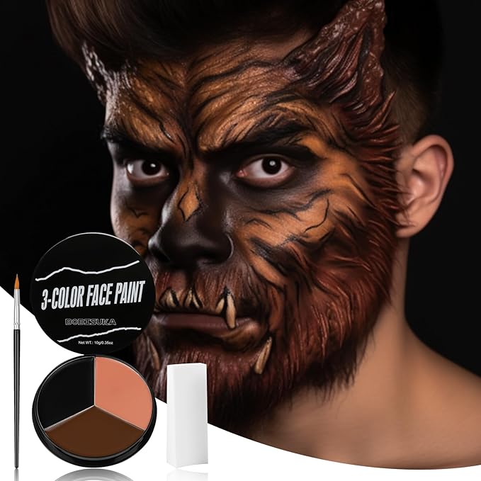 Black Brown Terracotta Face Paint + 3PC Sponge + Brush Body Paint Set, Colored Eye Black for Baseball Softball Sport Games, Werewolf, Deer Face Painting for Halloween, Cosplay, Costume, Theme Parties