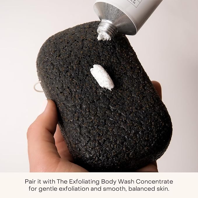 The Exfoliating Konjac Body Sponge, Natural, Reusable, Compostable Bath Sponge for Sensitive Skin, Charcoal Cleansing, 60+ Uses, 1 Each