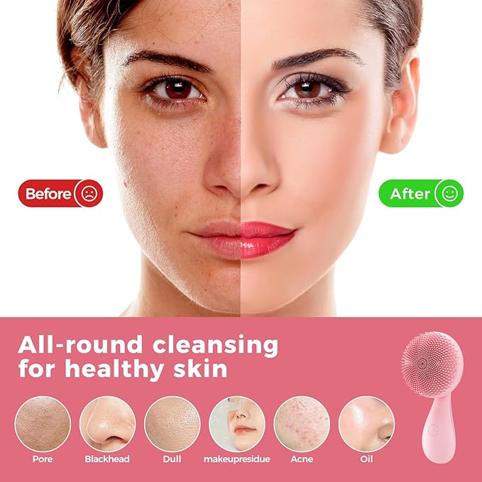 2 in 1 Facial Cleansing Brush, Rotating Magnetic Beads & Massage Cleaning Electric Face Scrubber, Waterproof and Rechargeable Exfoliating Face Scrubber Brush