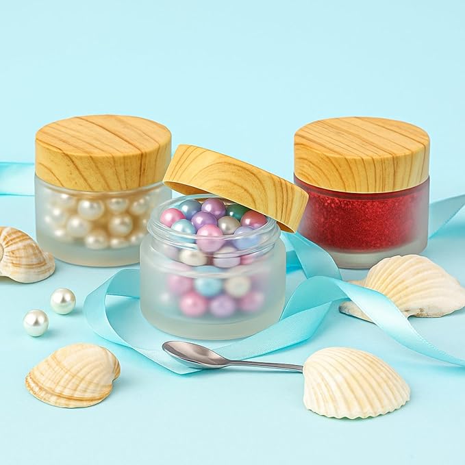 ZENFUN 16 Pcs Glass Cosmetic Containers 1.7 Oz/50ml Empty Sample Jars with Plastic Lid, Travel Pots with Lid, Small Makeup Sample Jars, Refillable Travel Jars for Cream, Lotions, Lip Balm