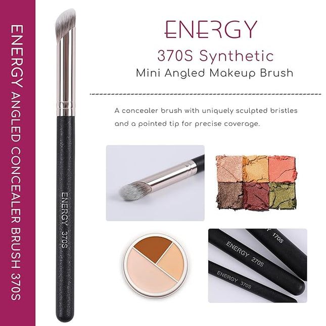 ENERGY Angled Concealer Brush Under Eye Dense Mini Eyeshadow Brush Vegan Synthetic Bristles for Liquid Cream Powder Cosmetics Blending Setting Concealing Medium Coverage