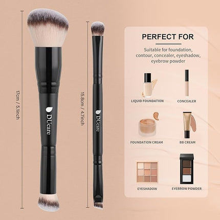 DUcare Makeup Brushes 2Pcs Dual-ended Foundation Brush 2-in-1 Concealer Brush Face Eyebrow Eyeshadow Brush for Liquid, Powder, Buffing, Blending, Contouring Foundation Make Up Brushes