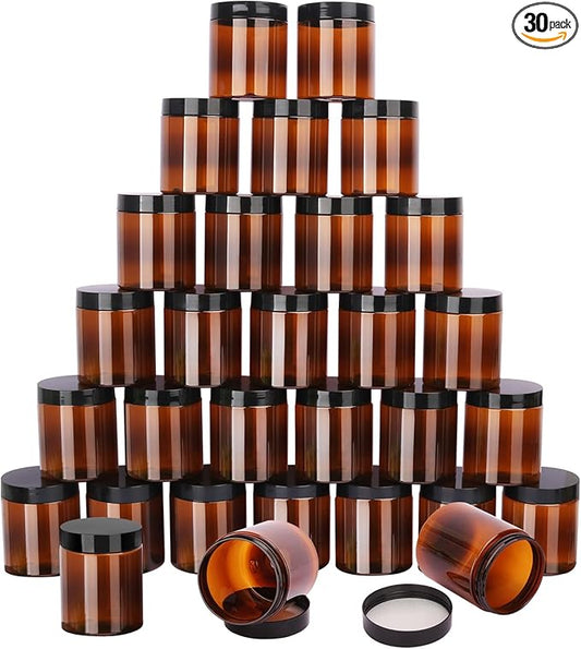 30 Packs 8 oz (250 ml) Brown Plastic Jars with Black Lids, Cosmetic Containers jars with Wide-Mouth for slime, beads, rhinestones, sequins Cosmetics, Lotion, Cream, Ointments and More by KUKLIPJIM.