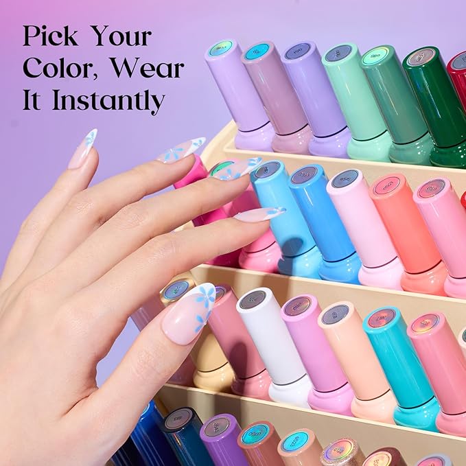 Beetles Gel Nail Polish Set - Seasons Variations 48 Colors Gel Polish Kit Brown Nude Pink Red Blue White Color with Base Top Coat Home DIY Soak Off Nail Art Salon Manicure Starter Kit Gift for Women