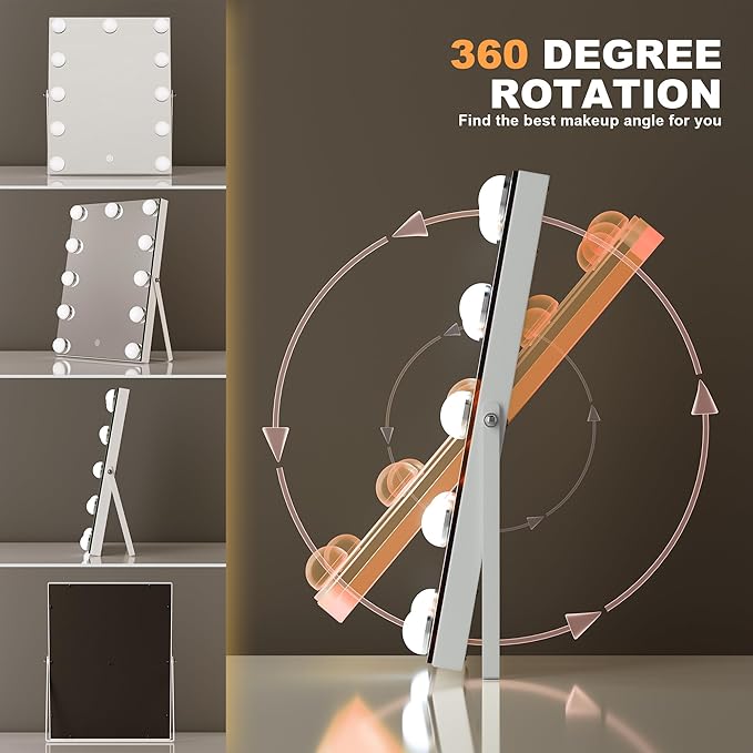 MINISO Vanity Mirror with Lights - 11" x 14" Hollywood Makeup Mirror with Adjustable Brightness,3 Modes Light, 360°Rotation