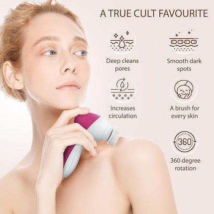 Facial Cleansing Brush Face Scrubber Exfoliating Cleaning Skin Care Cleanser Wash Women Girls Electric Beauty Powered Exfoliator Skincare Spin Tools Scrub Washer Self Care by VISOFO (Rubellite)