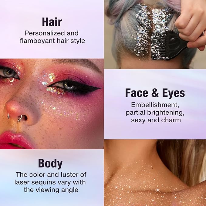 LANGMANNI 8 Colors Face & Body Glitter Palette - Holographic Changing Sparkling Mermaid Sequins for Women Girls Music Festival Party Rave Makeup(#A)