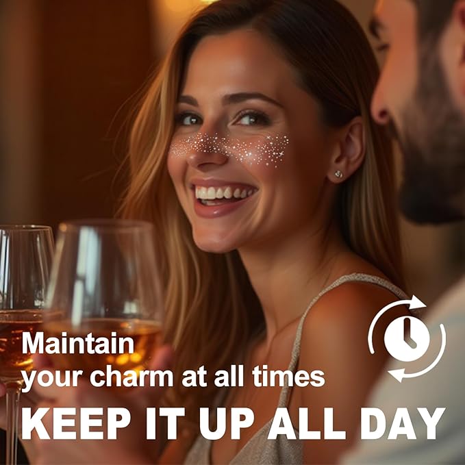 Glitter Freckles Face Tattoo，Face Makeup Patches，Silver Fake Freckles-6 Count，Waterproof-Fun & Creative Face Glitter Stickers，Temporary Face Freckles for Women，Must-Have for Music Party Makeup