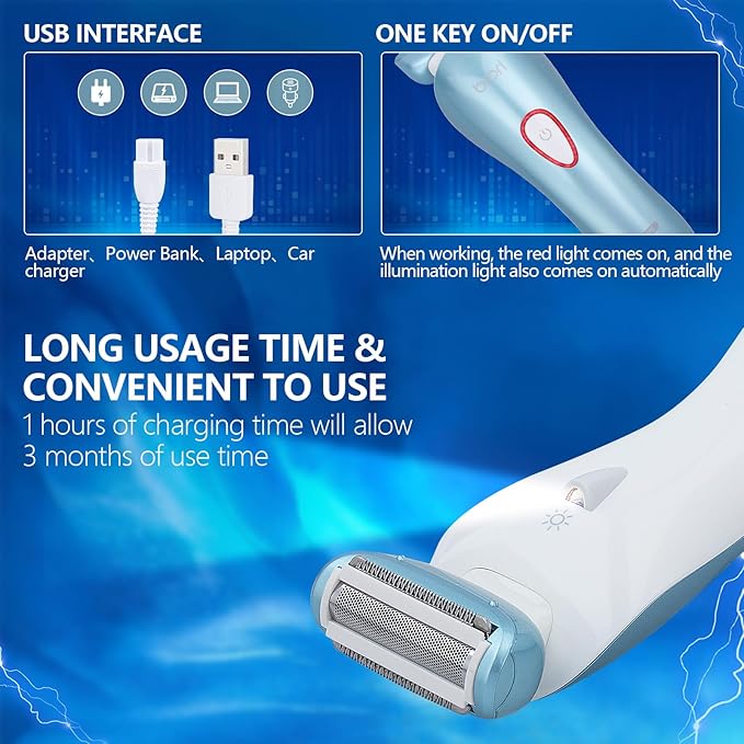 Electric Shaver for Women Electric Razor for Women Bikini Legs Underarm Public Hairs Rechargeable Trimmer with Detachable Head Cordless Wet Dry Use