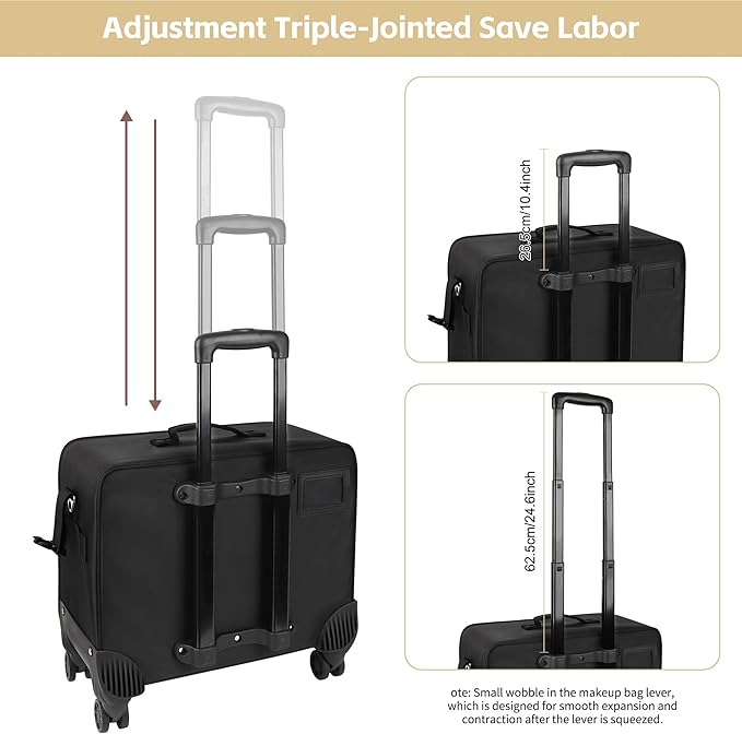 Rolling Makeup Bag Professional Makeup Artist Bags 2 in 1 Cosmetics Case Extra Large Trolley Travel Case with 360° Swivel Wheels and Adjustable Dividers