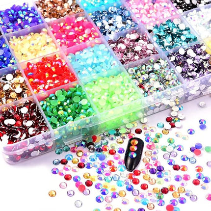 Sunfairy 14000PCS Mixed Size 4MM Jelly ab Resin Rhinestones Box with Tools On Rhinestones for Tumblers Nails Crystals Flatback Colorful Glitter Gems Charms Accessories DIY 3D Nail Art Decorations