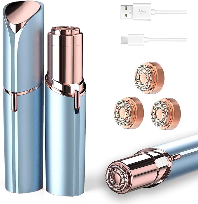 Facial Hair Removal for Women, Electric Face Razors for Woman, Rechargeable Women Mustache Remover with 3 Replacement Heads