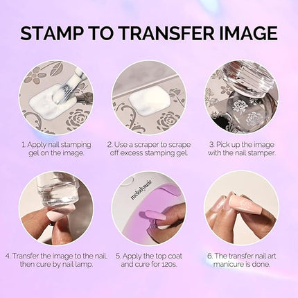 MelodySusie French Nail Stamper, Nail Stamper Kit, Silicone Nail Stamp, Long and Short Stampers with Scrapers, 4PCS Nail Stamper Tool for French Manicure DIY Home Nail Design Salon, Purple