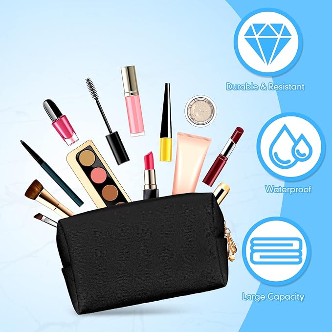 Kigeli 15 Pcs Aesthetic Makeup Bags PU Leather Cosmetic Pouches Waterproof Plain Toiletry Bags Makeup Pouches Bulk for Women Party Gift Travel Storage Organizer (Black)