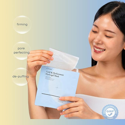 Lunair Gold Collagen & Hyaluronate Hydrogel Face Mask with Microhole Technology – Firming, Hydrating & Glowing Korean Sheet Mask for Radiant Glass Skin | Deep Moisture & Elasticity Boost (5 Sheets)