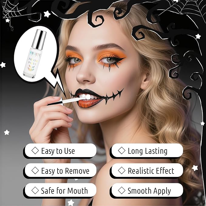 White Teeth Paint, Instant Bright White Vampire Tooth Costume -No Streak, Long Last Tooth Makeup FX Paint, Professional Cosplay Teeth for Cosplay, Halloween Makeup & Special Effects