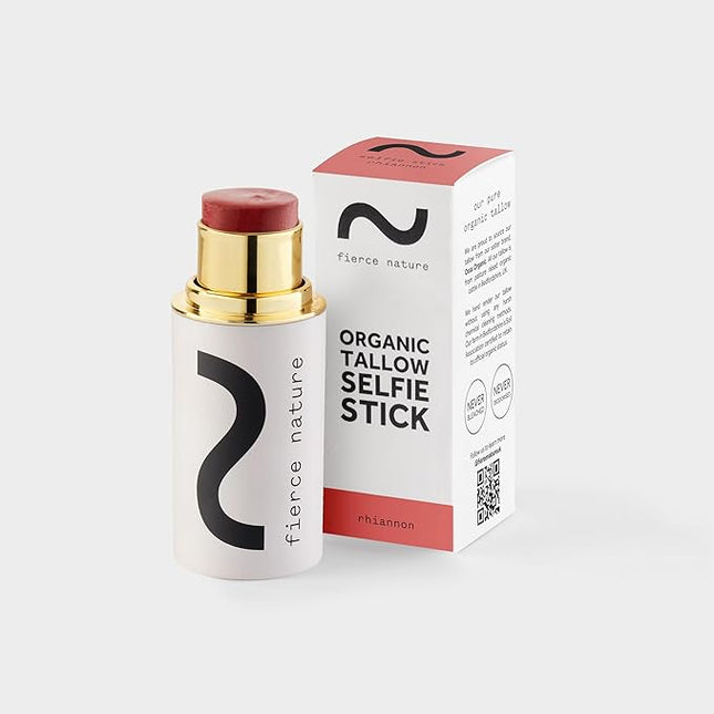 fierce nature Selfie Stick Tallow Balm – 3-in-1 Natural Beauty Stick for Contour, Blush, Lips & Face Moisturizing – Hydrating, Non-Toxic Makeup Balm (Rhiannon)