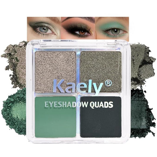 Kaely Powder Eyeshadow Quad, Matcha Green Matte Glitter Eyeshadow Palette Makeup, Neutral Eye Shadow Palette for Older Women Pigmented Waterproof, sombras para ojos, Blendable, Cruelty-free, 12