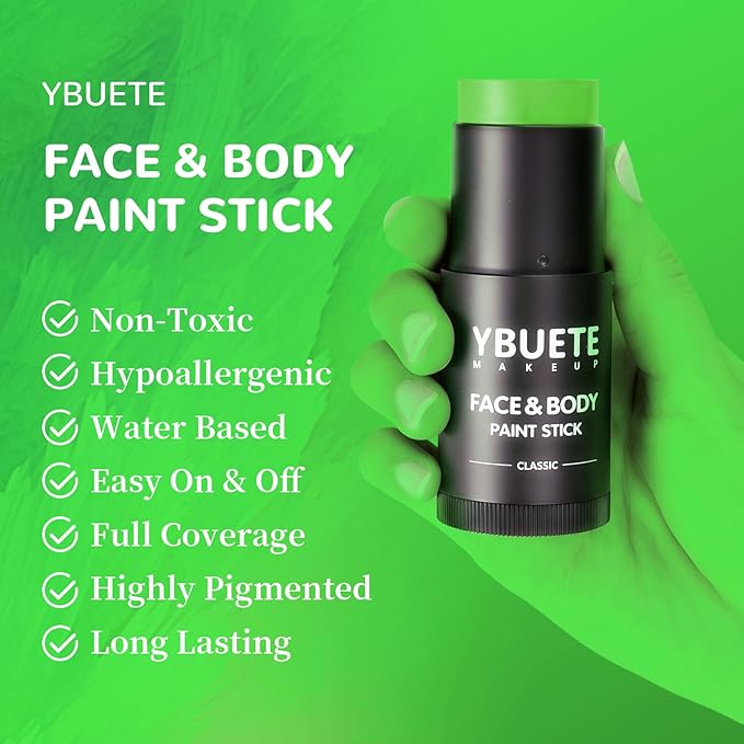 Light Green Face Body Painting Stick, Professional Green Full-coverage Cream Face Paint for St. Patrick's Day Halloween SFX Witch Monster Cosplay Makeup, Washable Body Paint for Adult Carnival