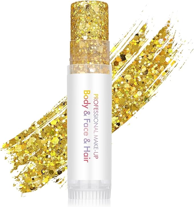 Gold Body Glitter Stick,Face Hair Holographic Sparkling Neon Outfit Singer Concert Music Rave Festival Party Accessories Glitter Makeup.
