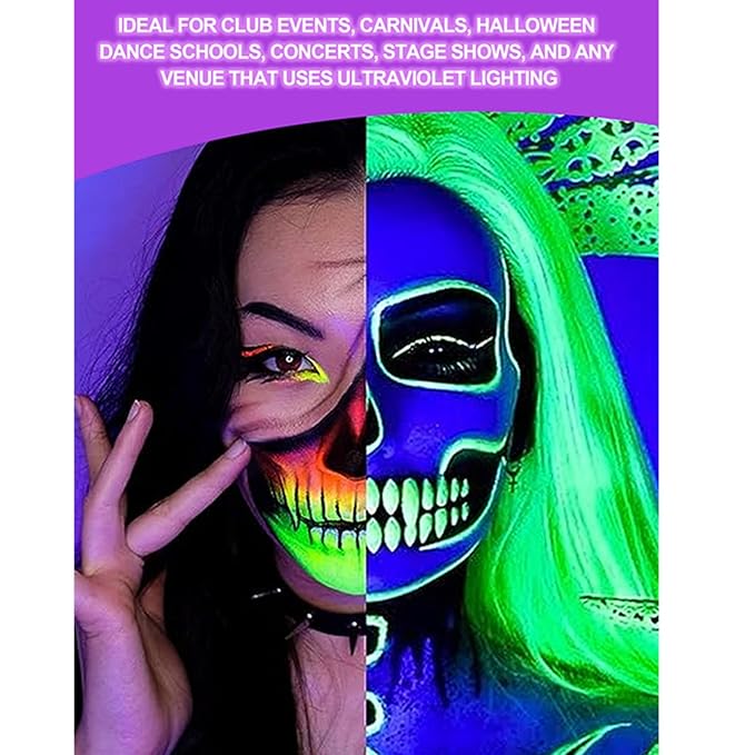 2 Packs Water Activated Eyeliner Palette, Halloween Neon Rainbow Colorful Face Body Paint Colored Liner Makeup Matte Eyeliner with Eyeliner Brushes U V Glow Fluorescent Black White Paint Makeup Set