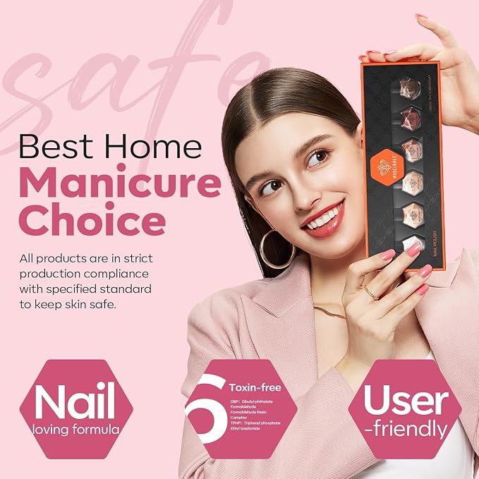 modelones Nail Polish Set 6 Colors, Milky White Pink Mini Nail Lacquer Kit Shimmer Nude Light Creamy Pink Glitter Violet Red Quick Dry Nail Art, DIY Home Travel Salon Manicure Gift for Women Girls