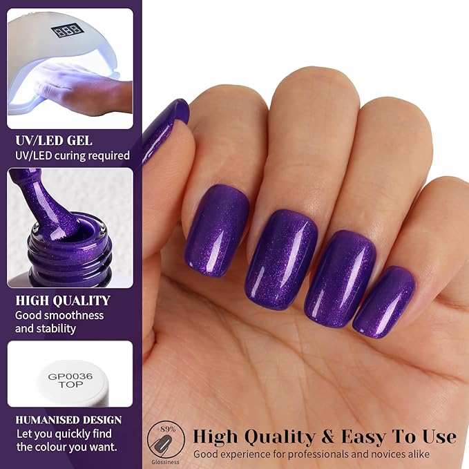 Glitter Deep Purple Gel Polish,15ml UV/LED Soak Off Sparkly Shimmer Dark Violets Purple Gel Nail Polish for Manicure Salon or DIY Nail Art at Home,Women Girls Gifts - GP0094