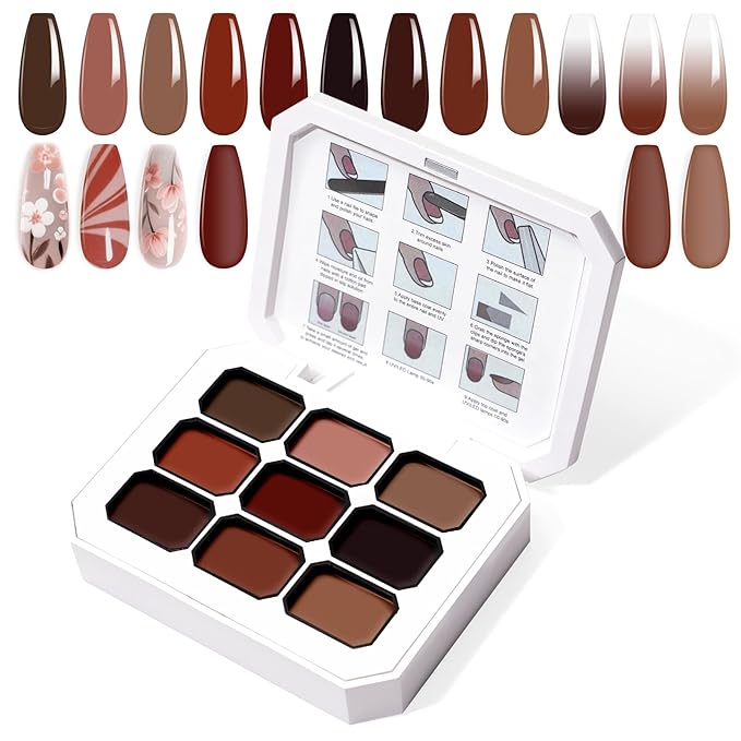Gradient Painting Gel, 9 Colors Ombre Nail Polish for Pigmented Pat Painting Gel Nude Brown Color French Manicure DIY Nail Art Long-lasting No-wipe DIY Palette Lava Chocolate