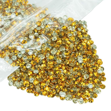 qiipii 1280PCS 6mm Bright Gold Resin Rhinestones for Crafts Clear Golden Flatback Jelly Rhinestones Bulk SS30 Non-Hotfix Golden Stones Diamonds Crystals Gems for Mugs Tumblers Bottles Cups DIY Crafts