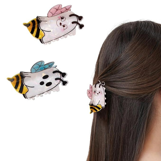 2 Pcs Halloween Hair Clips for Women, Cute Funny Ghost Bee Hair Claw Clips with Blue Pink Wings Design Halloween Hair Accessories Large Claw Clips Non-Slip Hair Claw for Thick and Thin Hair