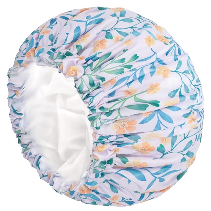 Aquior Shower Caps, Double Layer Waterproof Shower Cap for Women, Reusable Large Shower Cap for all Hair Lengths with EVA Lining, Soft Bath Shower Caps