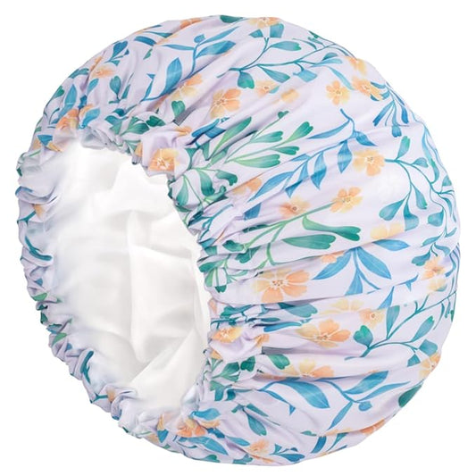 Aquior Shower Caps, Double Layer Waterproof Shower Cap for Women, Reusable Large Shower Cap for all Hair Lengths with EVA Lining, Soft Bath Shower Caps