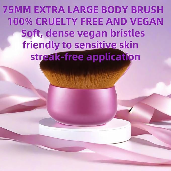 Blend & Blur 75mm Body Kabuki Brush - For Self Tanner, Body Bronzer & Foundation | Face/Back Multitool | Wet/Dry Use (Pink)