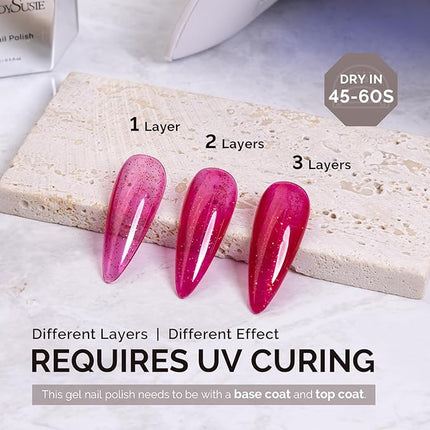 MelodySusie Hot Pink Shimmer Gel Nail Polish,Red 0.5fl oz Soak Off UV LED Pink Diamond Glitter Gel Polish Gift for Women Nail Art Manicure Salon DIY Nail Design Decoration at Home-1742