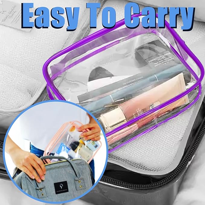 4Pack Clear Makeup Bags Waterproof Organizer Bags with Zipper Transparent Travel Cosmetic Bag TSA Approved Toiletry Bag Pouch Case for Vacation Airport Airline Compliant (Multicolour, Medium)