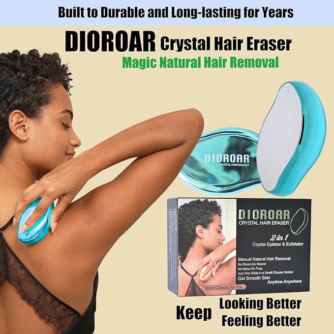 Crystal Hair Eraser,Upgrade Crystal Hair Remover,Physical Nano Glass Hair Removal Device,Painless Epilator and Exfoliator Without Shaver for Quick Soft Silky Skin(Ocean Blue)