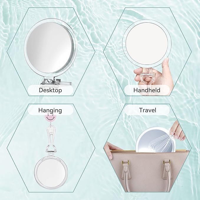 B Beauty Planet 20X Magnifying Home Mirror, Round 5'' Handle for Travel, Double-Sided 1X/20X, Foldable Makeup Mirror, Tabletop Mount